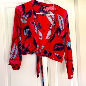 Express Tie Front Crop Tropical Top Size XS
